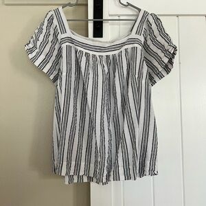 LOFT Black and White Striped Blouse